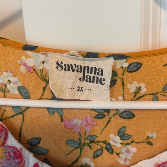 Savanna Jane Women's Top Blouse 2X Embroidered Floral Yellow Flowy Whimsical - Picture 6 of 8